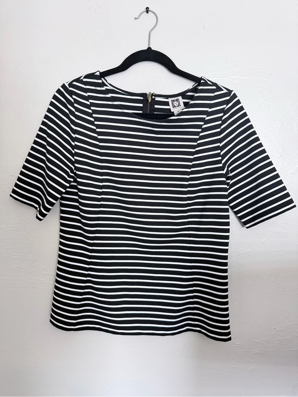 Anne Klein Black and White Striped Short Sleeve Top